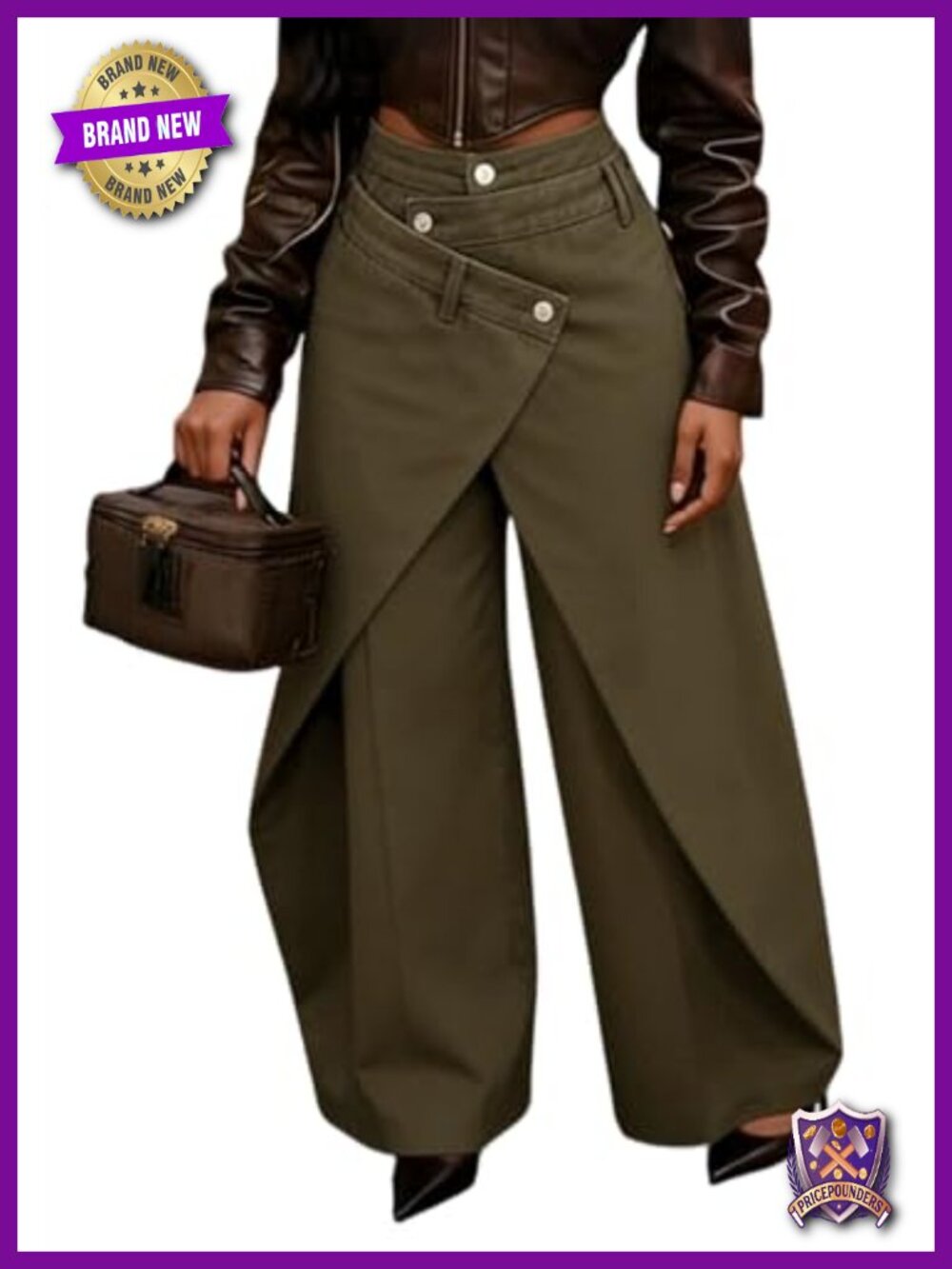 High Waisted Wide Leg Asymmetrical Pants Wrap Trousers